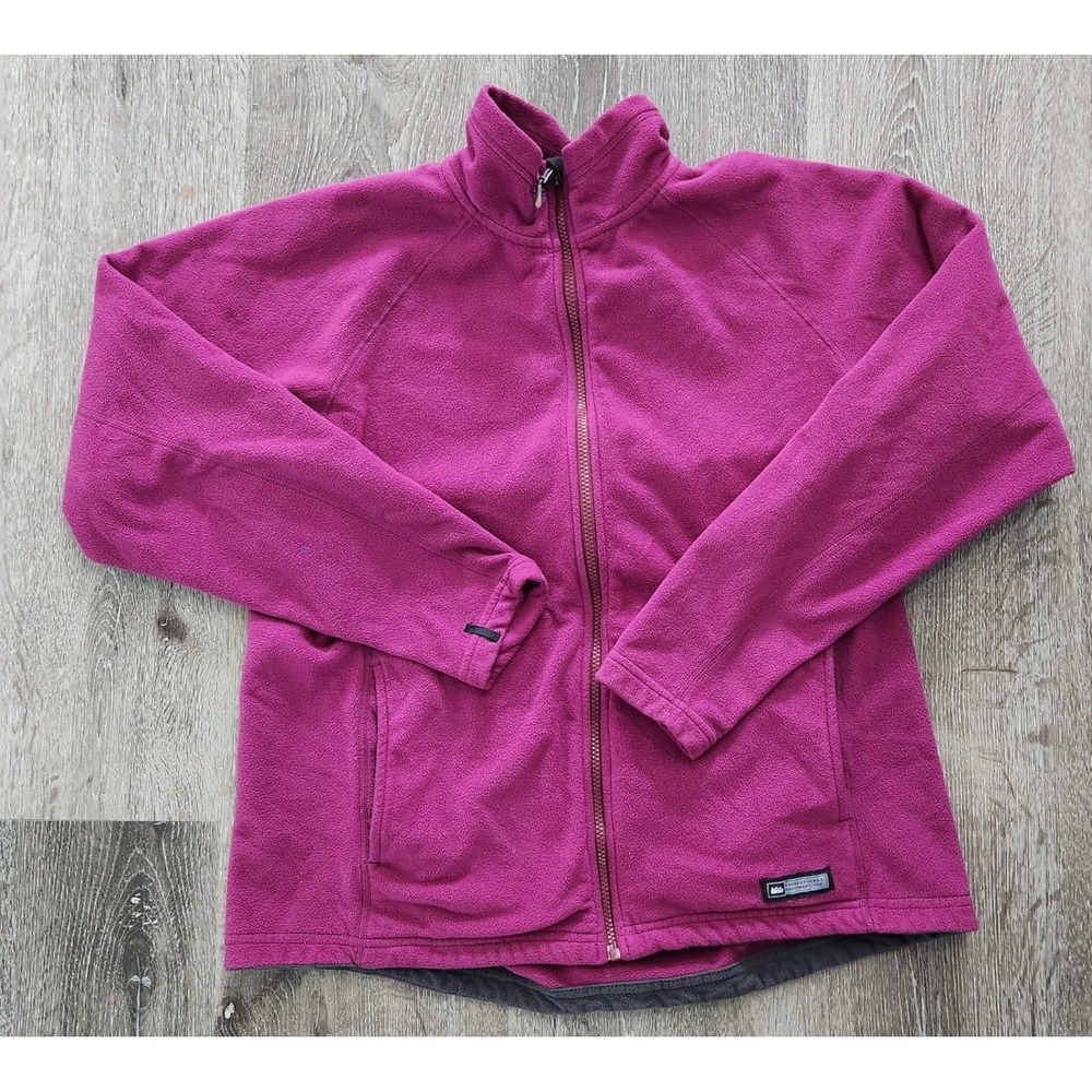 REI Womens Full Zip Fleece Jacket Magenta Pink Mock Neck Mid Layer Size XLL